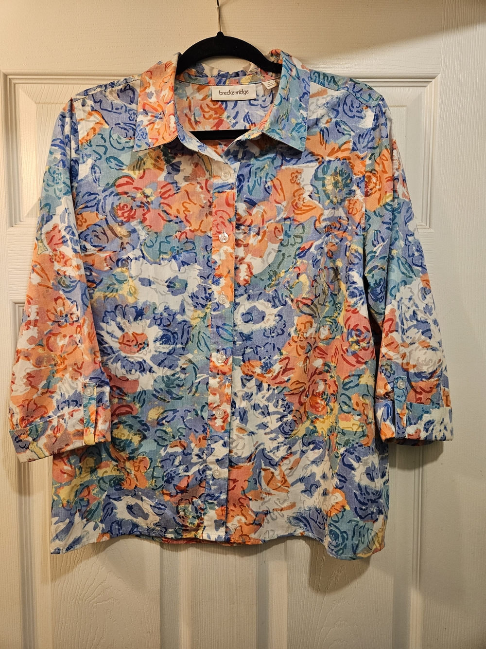 breckenridge Multicolor Floral Button-Up Blouse - Blue/Orange/Pink